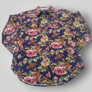 Bugle Boy Classics Women's M Navy Blue & Multicolor Floral Button Up Long Sleeve